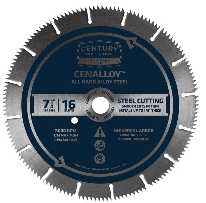 Cenalloy Circular Saw Blade 7-1/4″ x 16 Slot x Universal Arbor Iron/Steel