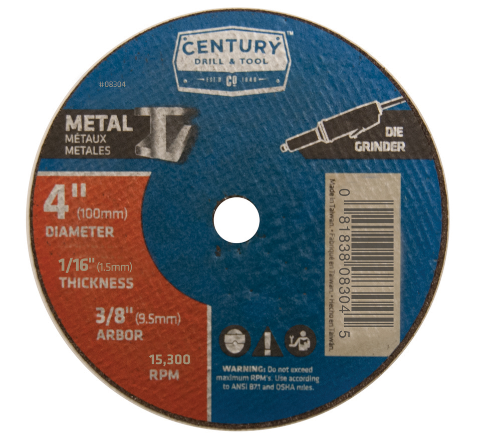 Cutting Wheel 4″ Diameter 1/16″ Thick Type 1A Thin Metal Cutting 1/4″ Arbor