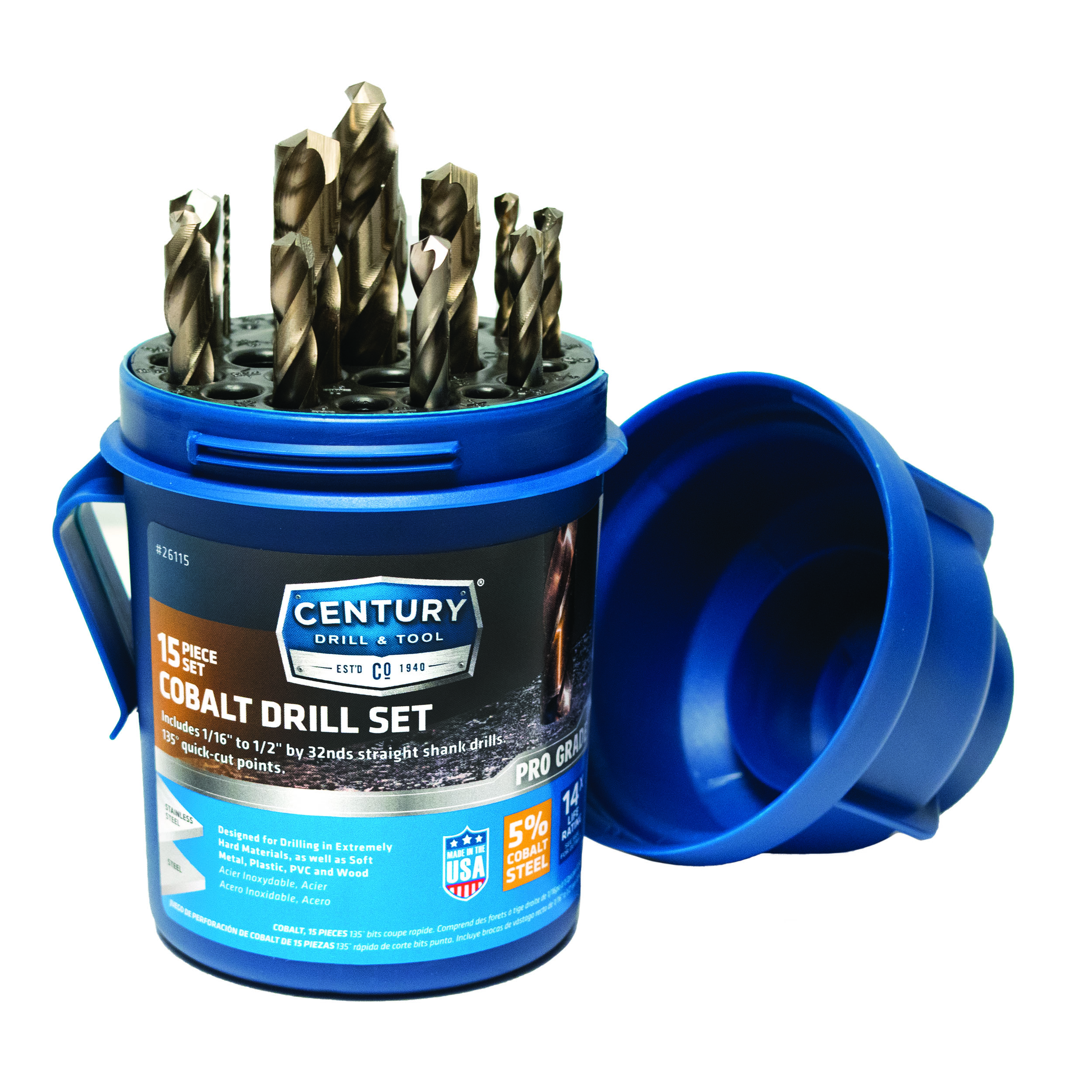 15 Piece Pro Grade Cobalt Drill Bit Set