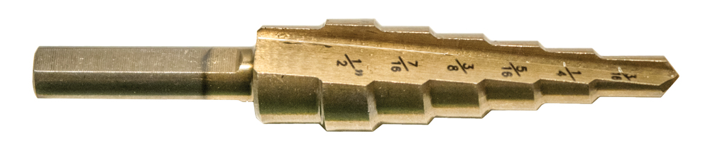 Step Drill #2 3/16″-1/2″ Shank 3/8″ HSS Zirconium Coated Step Depth 1/8″ Shank 3/8″