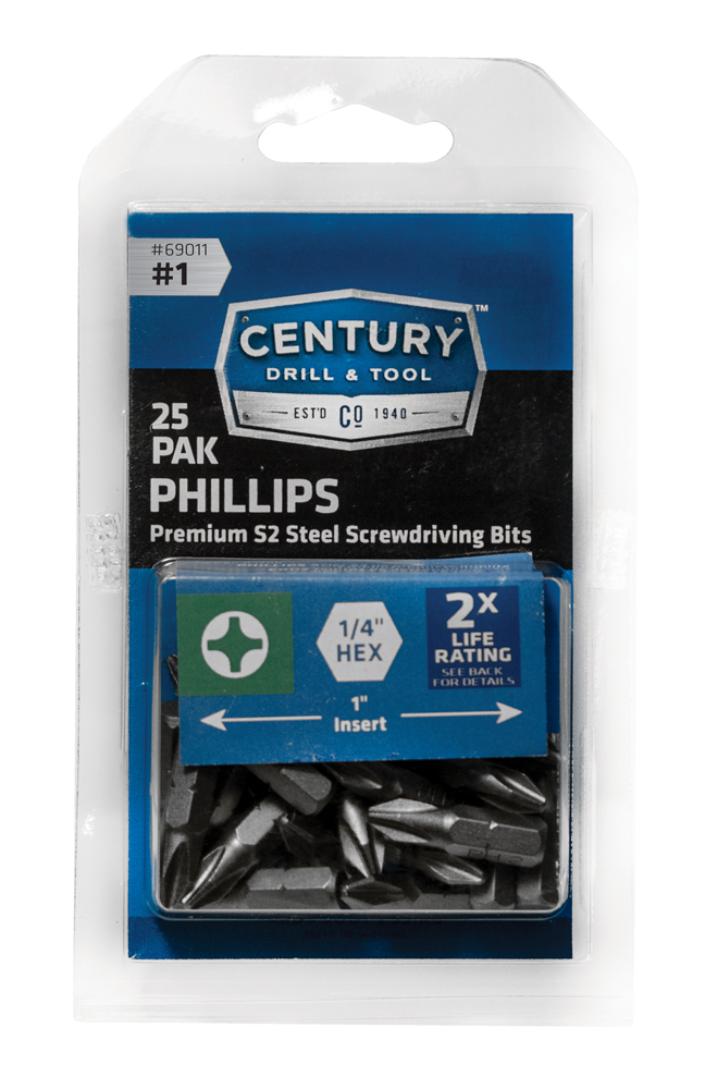 Phillips Screwdriver Bit #1 Insert 1″ Bit S2 Steel 25 Pack
