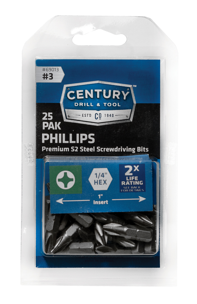 Phillips Screwdriver Bit #3 Insert 1″ Bit S2 Steel 25 Pack
