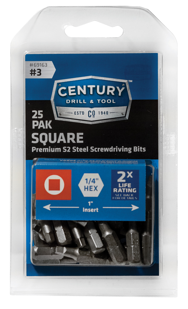Square Screwdriver Bit #3 Insert 1″ Bit S2 Steel 25 Pack