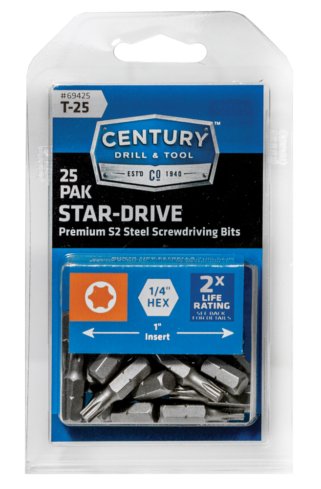 Star Screwdriver Bit T25 Insert 1″ S2 Steel 25 Pack