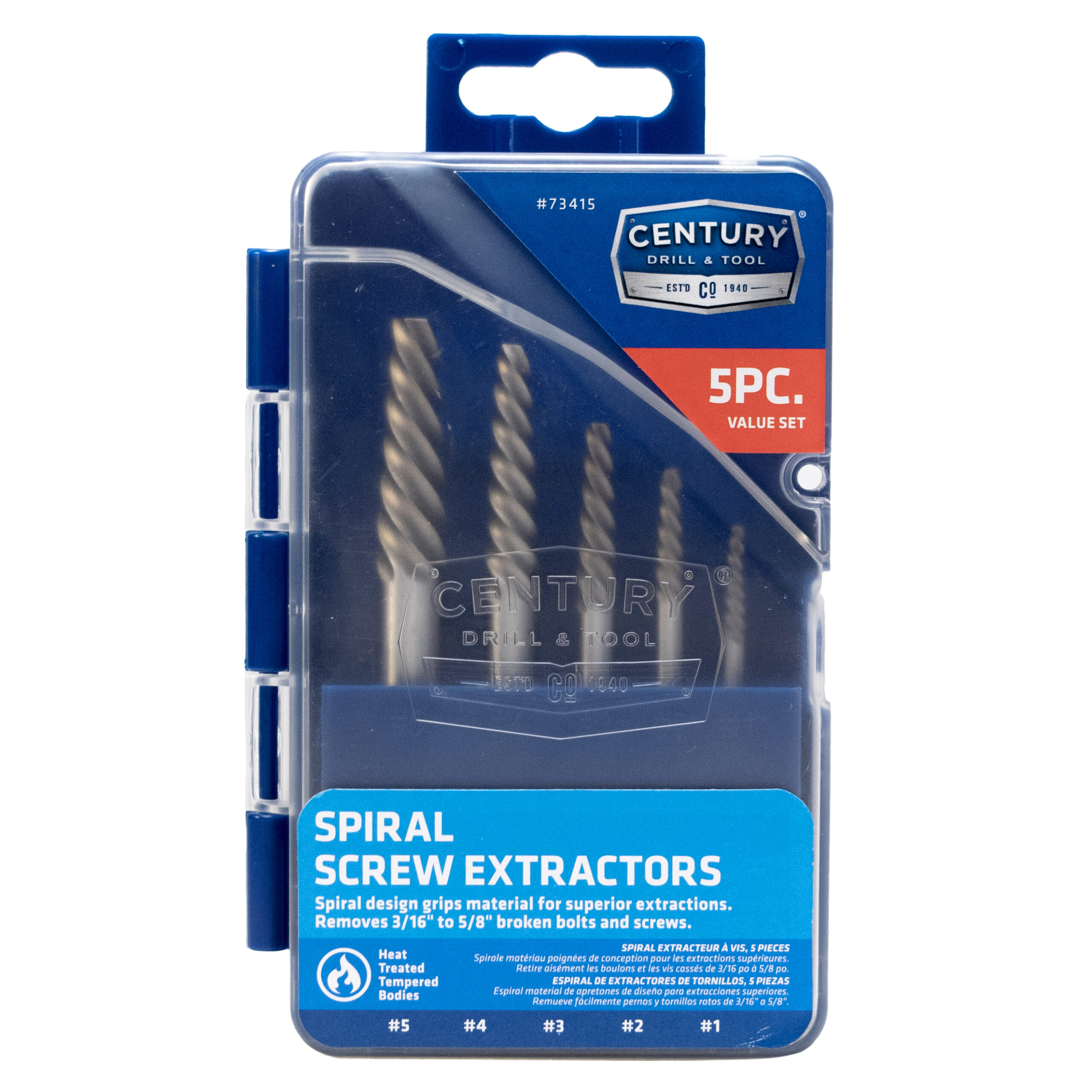 5 Piece Spiral Flute Screw Extractor Set