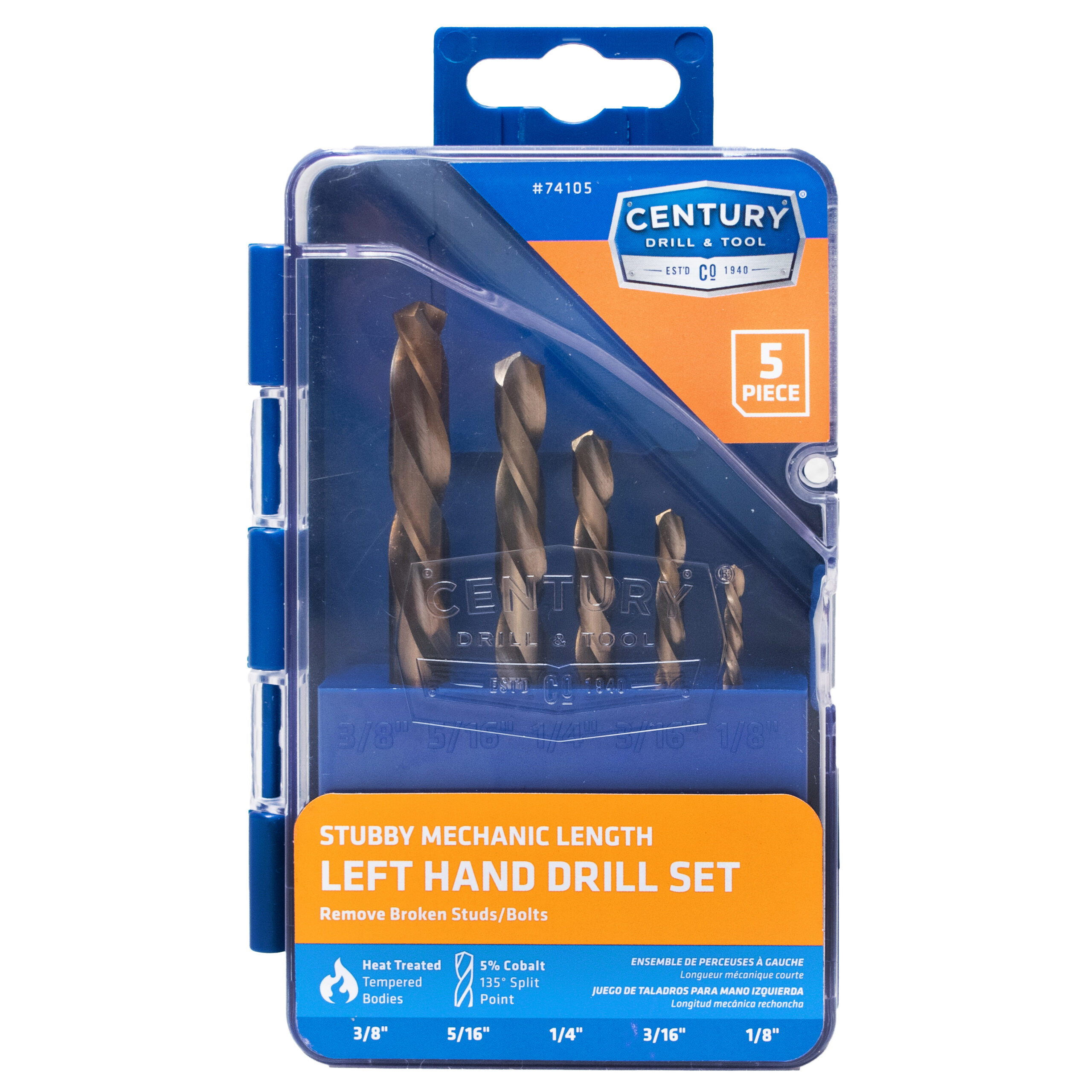 5 Piece Cobalt Left Hand Stub Drill Bit Set