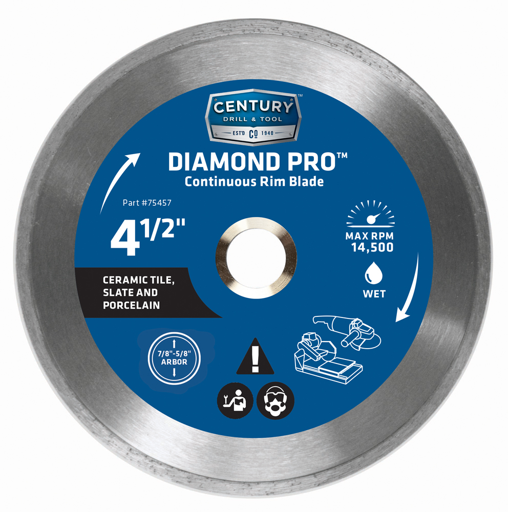 Diamond Continuous Rim 4-1/2″ Saw Blade 7/8″ Arbor 5/8″ Adapter Wet Cut
