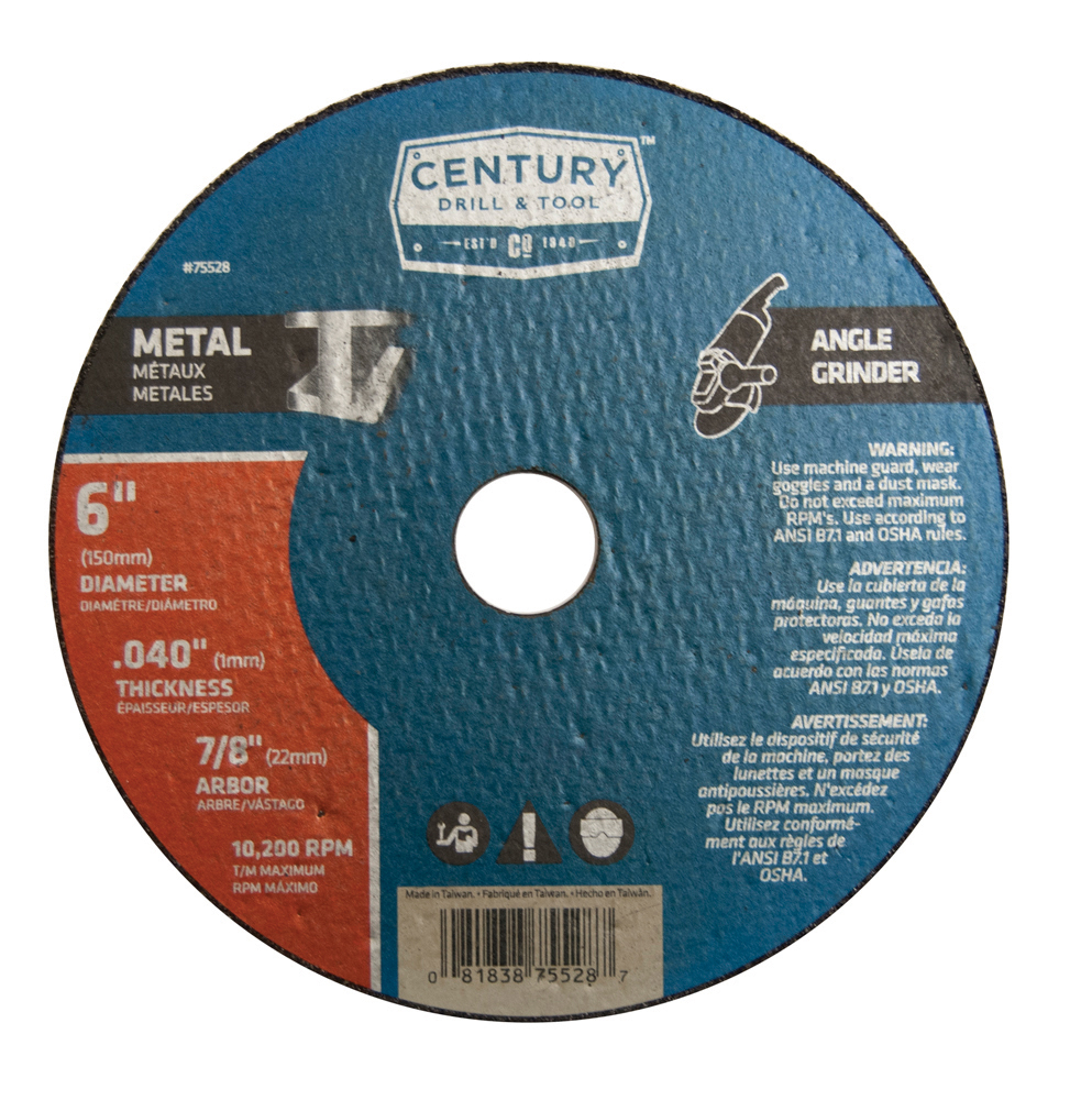 Cutting Wheel 6″ Diameter .040″ Thick Type 1A Thin Metal Cutting 7/8″ Arbor