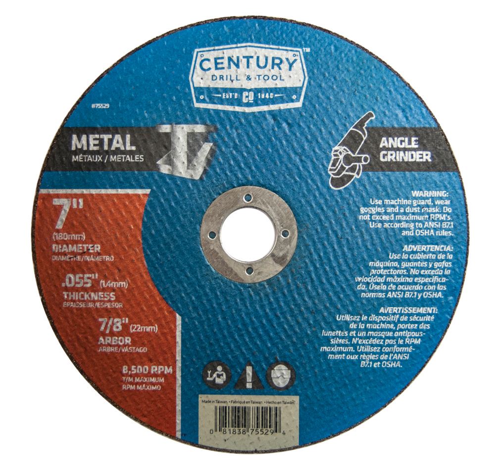 Cutting Wheel 7″ Diameter .055″ Thick Type 1A Thin Metal Cutting 7/8″ Arbor
