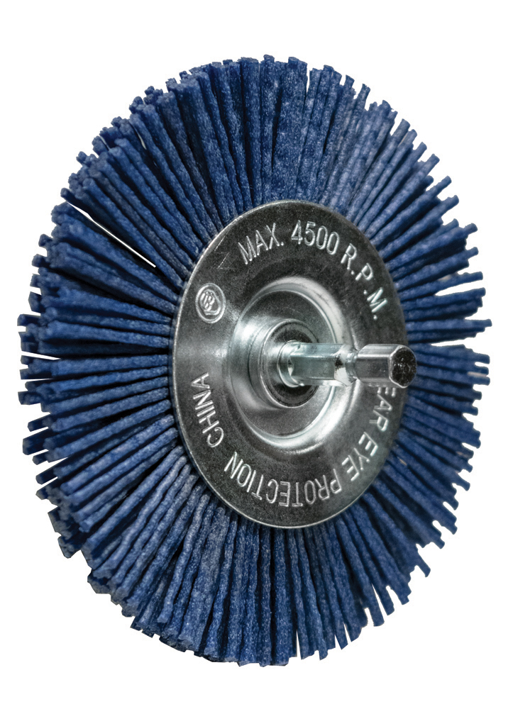 Radial Brush Fine Nylon 4″ 150 Grit 1/4″ Shank Safe Rpm 4,500