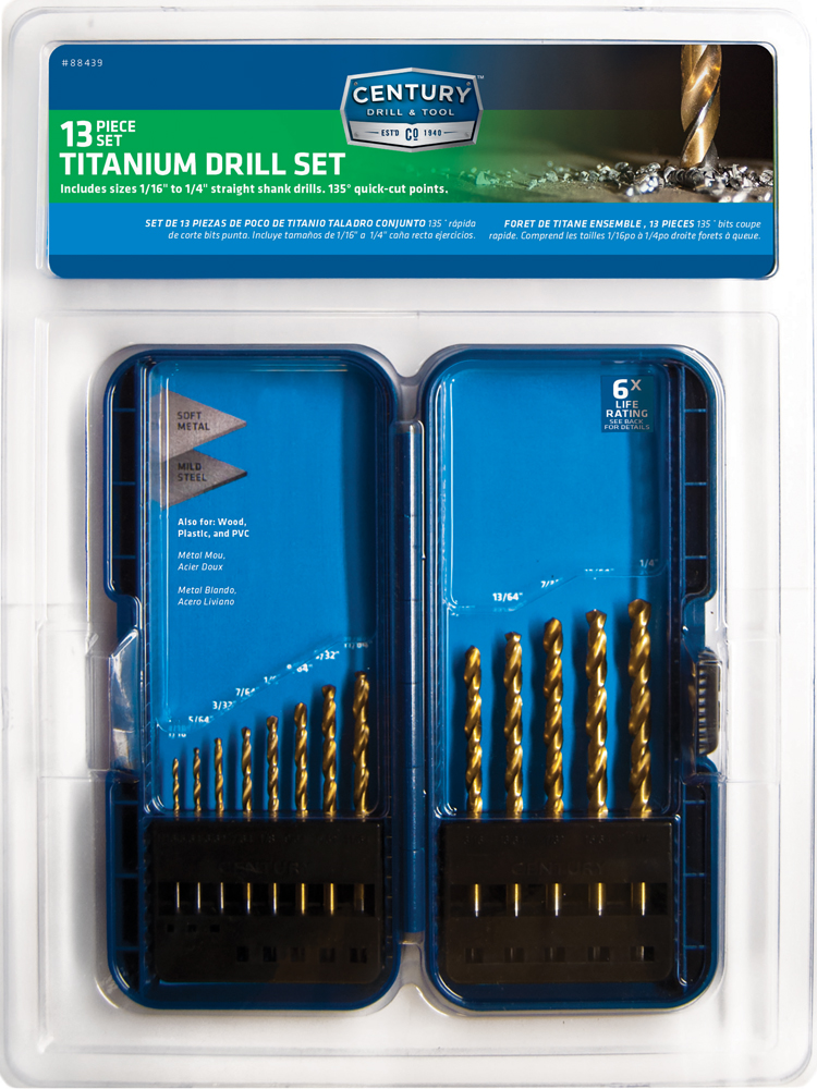 13 Piece Titanium Drill Bit Set 1/16″ To 1/4″ By 64Ths
